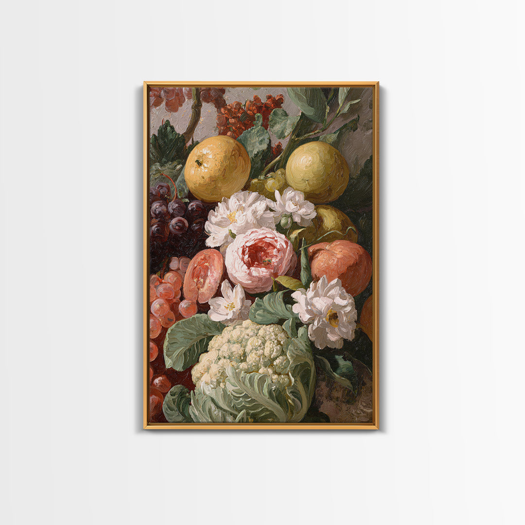 Rococo Fruit Feast Canvas Print, Maximalist Art, Digital Art, Living Room Decor, Maximal, Pink Wall Art, Dopamine Decor, MAX-2x3-23