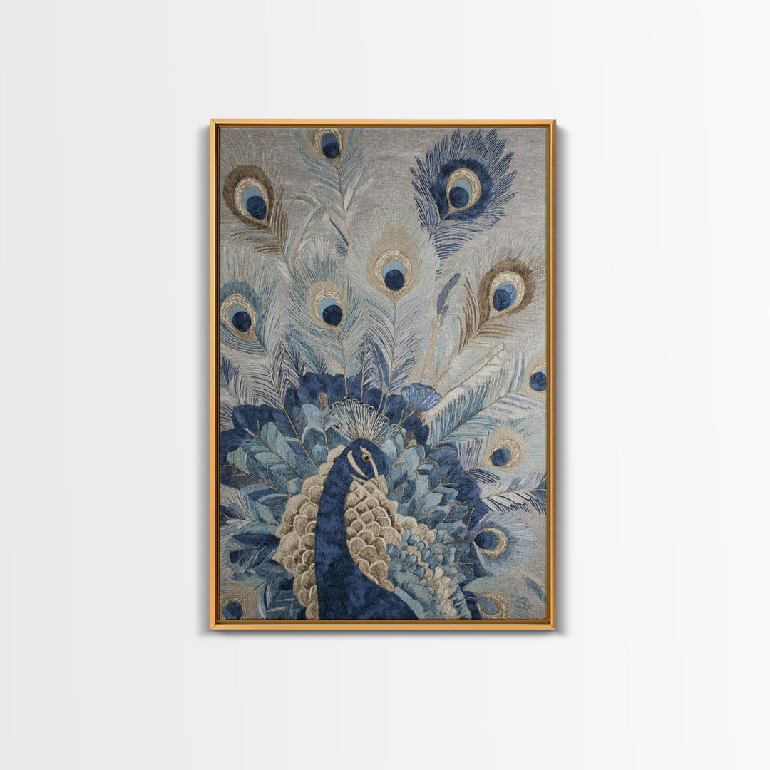 Dramatic Peacock with Oversized Feather Pattern Canvas Print, Maximalist Art, Contemporary Art, Living Room Decor, Maximal, MAX-2x3-40