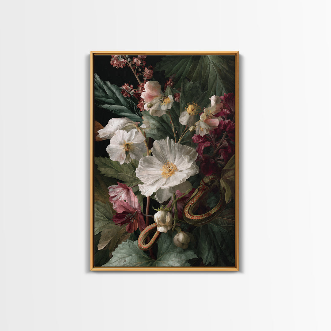 Highly Patterned Snake and Flower Composition Canvas Print, Maximalist Art, Living Room Decor, Oil Painting, Maximal, MAX-2x3-45