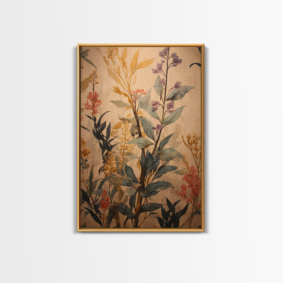 Crowded Botanical Tapestry Framed Canvas Print, Maximalist Art, Modern Art, Living Room Decor, Oil Painting, Maximal, MAX-2x3-87