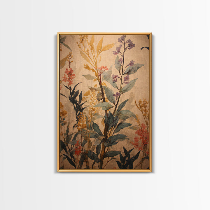 Crowded Botanical Tapestry Framed Canvas Print, Maximalist Art, Modern Art, Living Room Decor, Oil Painting, Maximal, MAX-2x3-87
