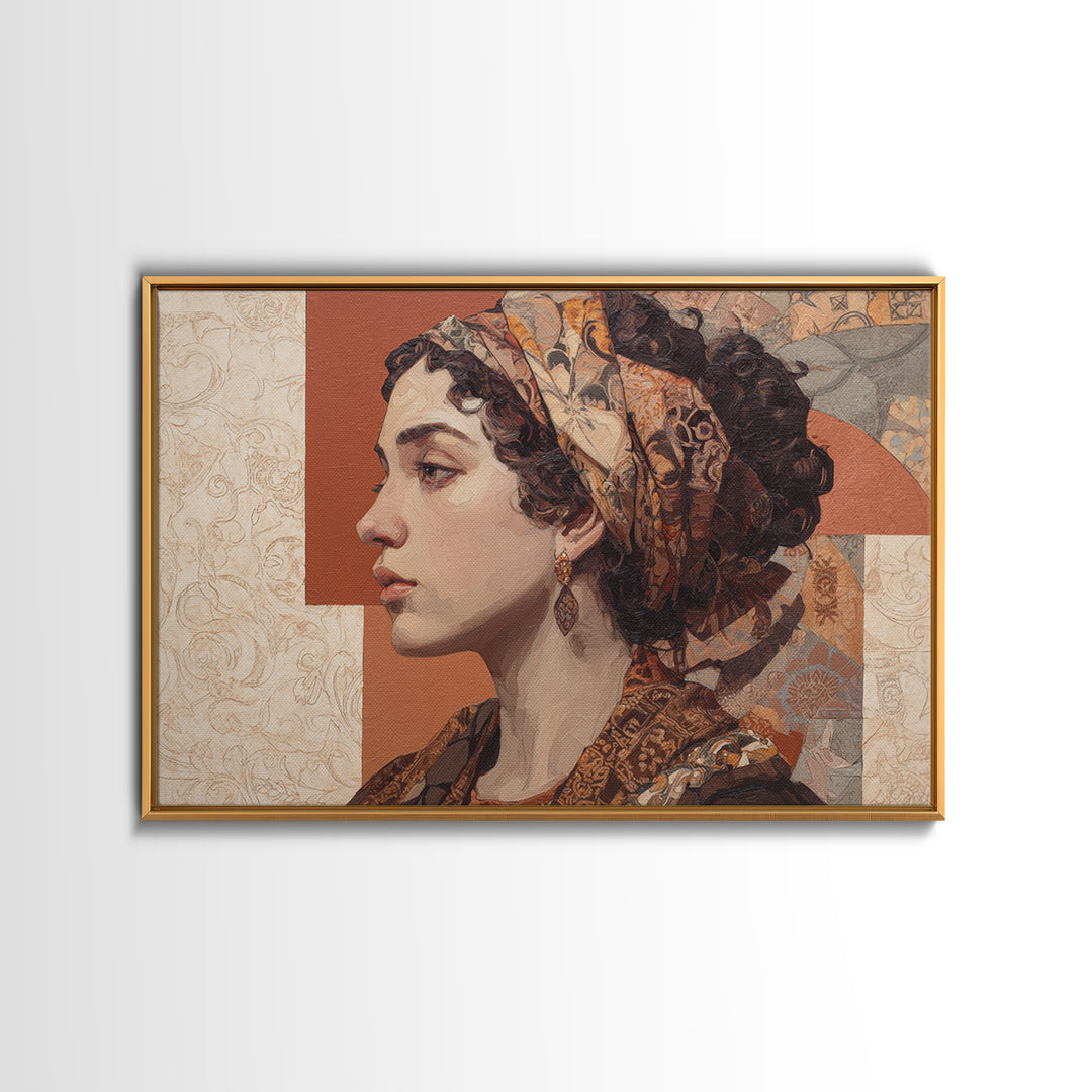 Ornate Portrait with Layered Textiles and Jewels Canvas Print, Maximalist Art, Unique Wall Art, Living Room Decor, Maximal, MAX-3x2-8
