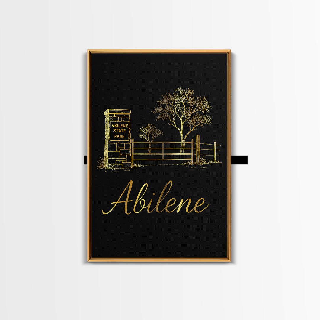 Abilene Texas Travel Poster, Canvas Print, Minimalist Gold Line Art, Abilene City Art, Travel Wall Decor, City Illustration, Home Decor