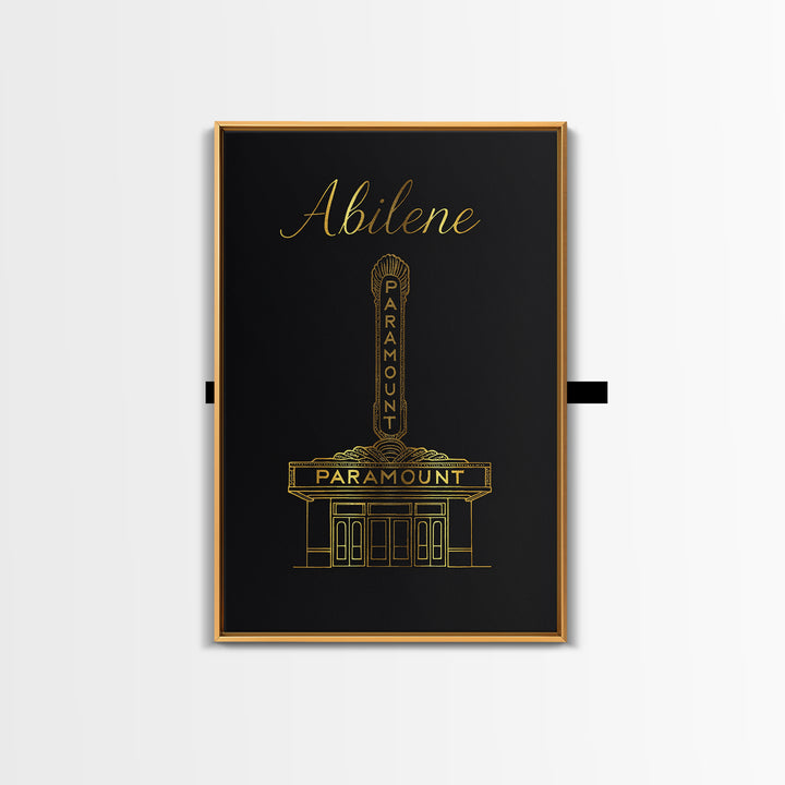 Abilene Travel Poster, Canvas Print, Minimalist Gold Line Art, Abilene Wall Art, Eclectic Wall Decor, Living Room Wall Art, City Poster