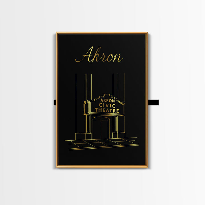 Akron Ohio Travel Poster, Canvas Print, Gold Outline Poster Art, Akron Poster Print, Modern Wall Decor, City Illustration, Travel Decor