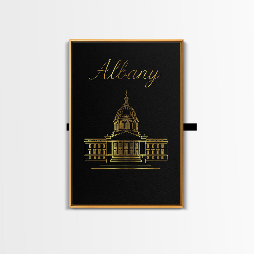 Albany New York Travel Poster, Canvas Print, Gold Outline Poster Art, Albany Art Print, Wanderlust Decor, Fine Art Print, Travel Wall Art