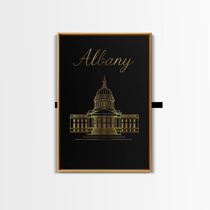 Albany New York Travel Poster, Canvas Print, Gold Outline Poster Art, Albany Art Print, Wanderlust Decor, Fine Art Print, Travel Wall Art