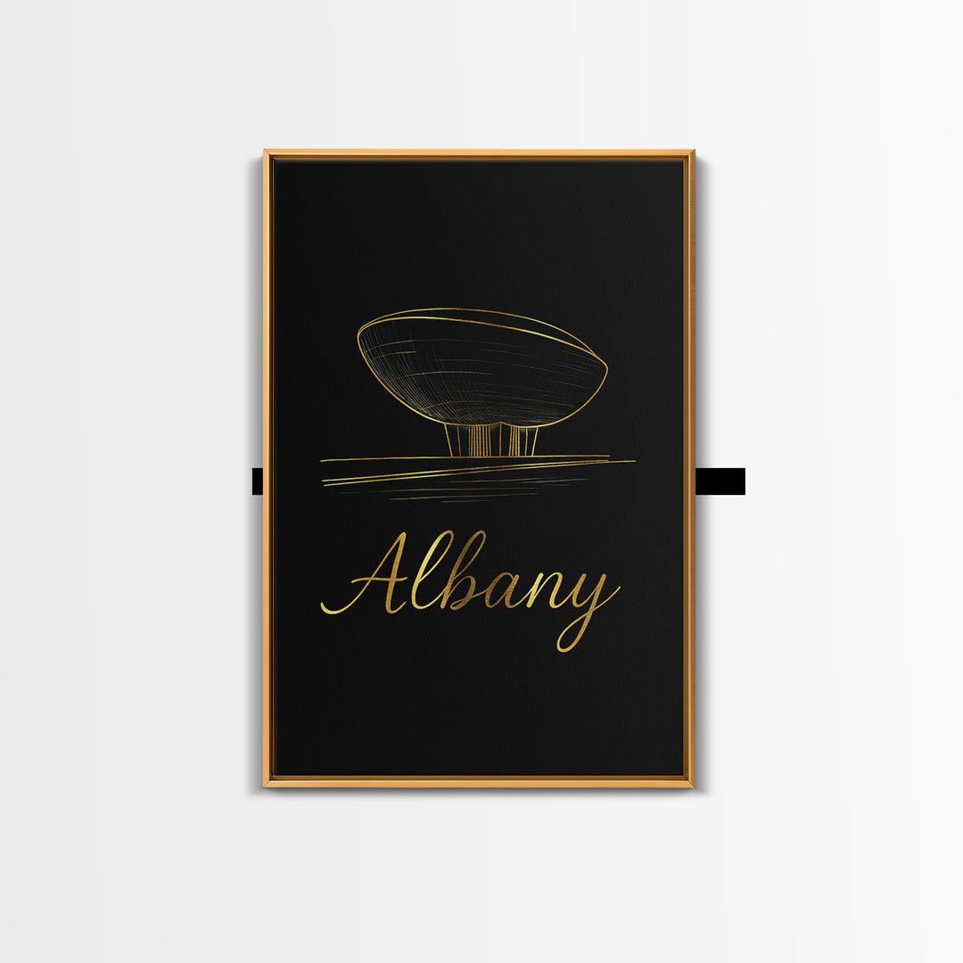 Albany Travel Poster, Framed Canvas Print, Black Gold Minimalist Art, Albany Poster Print, Vintage Travel Print, City Travel Prints