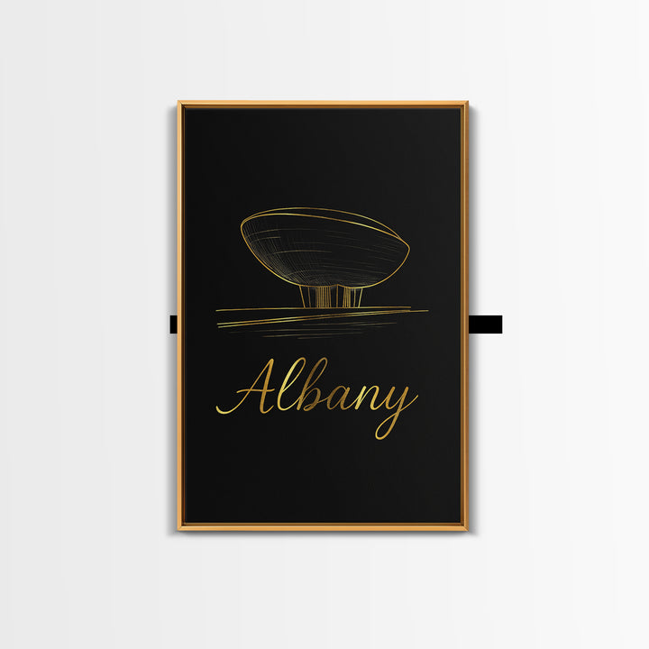 Albany Travel Poster, Framed Canvas Print, Black Gold Minimalist Art, Albany Poster Print, Vintage Travel Print, City Travel Prints