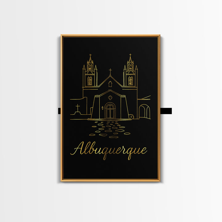 Albuquerque Travel Poster, Framed Canvas Print, Gold Outline Poster Art, Albuquerque Travel Art, Travel Wall Art, Wanderlust Decor
