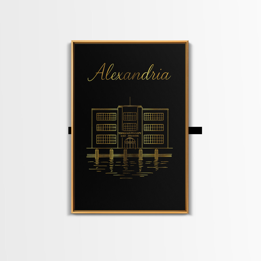 Alexandria Virginia Travel Poster, Canvas Print, Black Gold Minimalist Art, Alexandria Poster Print, Modern Wall Decor, Wanderlust Decor