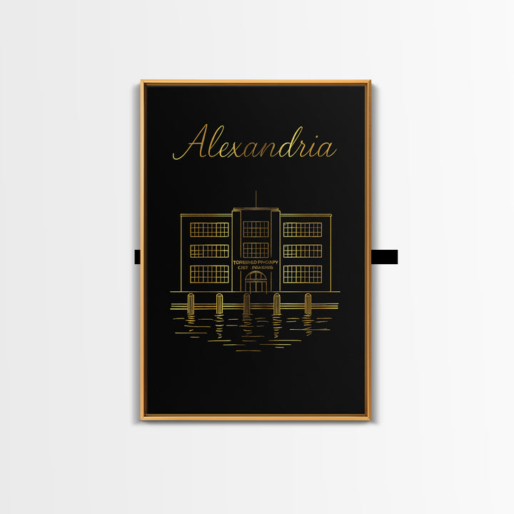 Alexandria Virginia Travel Poster, Canvas Print, Black Gold Minimalist Art, Alexandria Poster Print, Modern Wall Decor, Wanderlust Decor