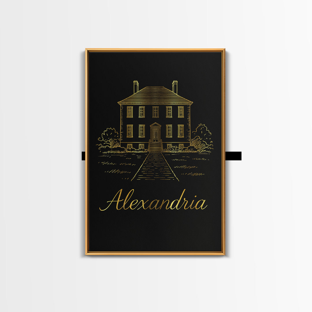 Alexandria Travel Poster, Canvas Print, Minimalist Gold Line Art, Alexandria Art Print, City Illustration, City Art Print, Wanderlust Decor