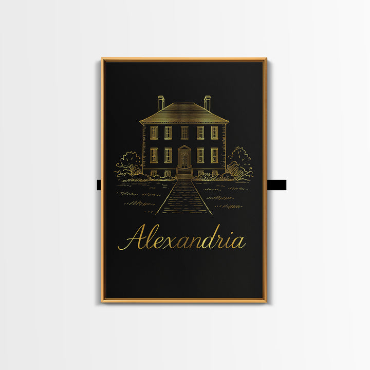 Alexandria Travel Poster, Canvas Print, Minimalist Gold Line Art, Alexandria Art Print, City Illustration, City Art Print, Wanderlust Decor