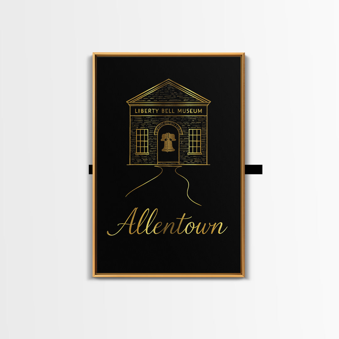 Allentown Pennsylvania Travel Poster, Canvas Print, Black Gold Minimalist Art, Allentown Travel Art, Travel Print, Watercolor Urban Skyline