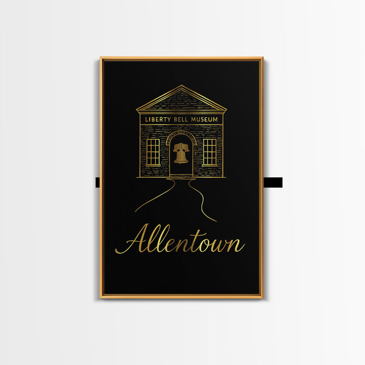 Allentown Pennsylvania Travel Poster, Canvas Print, Black Gold Minimalist Art, Allentown Travel Art, Travel Print, Watercolor Urban Skyline