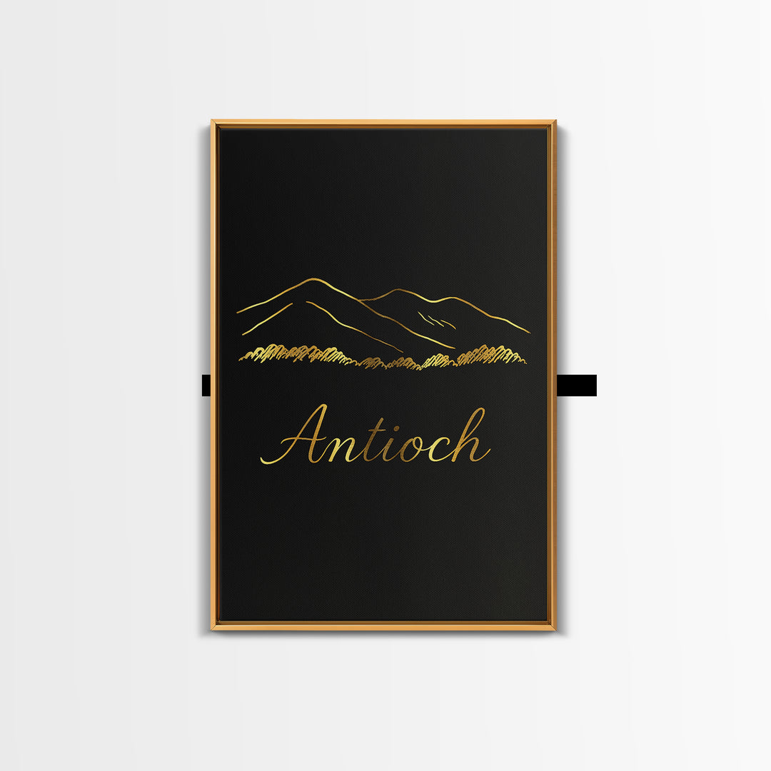Antioch Travel Poster, Framed Canvas Print, Minimalist Gold Line Art, Antioch Travel Art, Watercolor Cityscape, Travel Poster Art