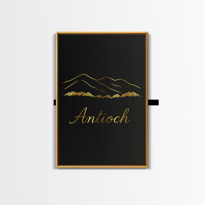 Antioch Travel Poster, Framed Canvas Print, Minimalist Gold Line Art, Antioch Travel Art, Watercolor Cityscape, Travel Poster Art