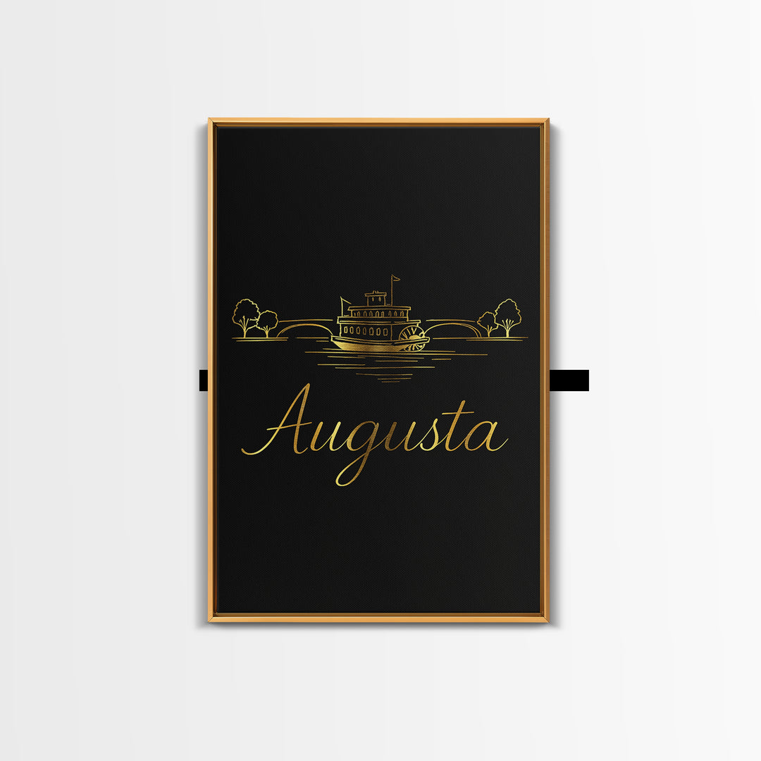 Augusta Travel Poster, Canvas Print, Gold Outline Poster Art, Augusta Travel Art, Retro Travel Print, City Art, Watercolor Skyline Art