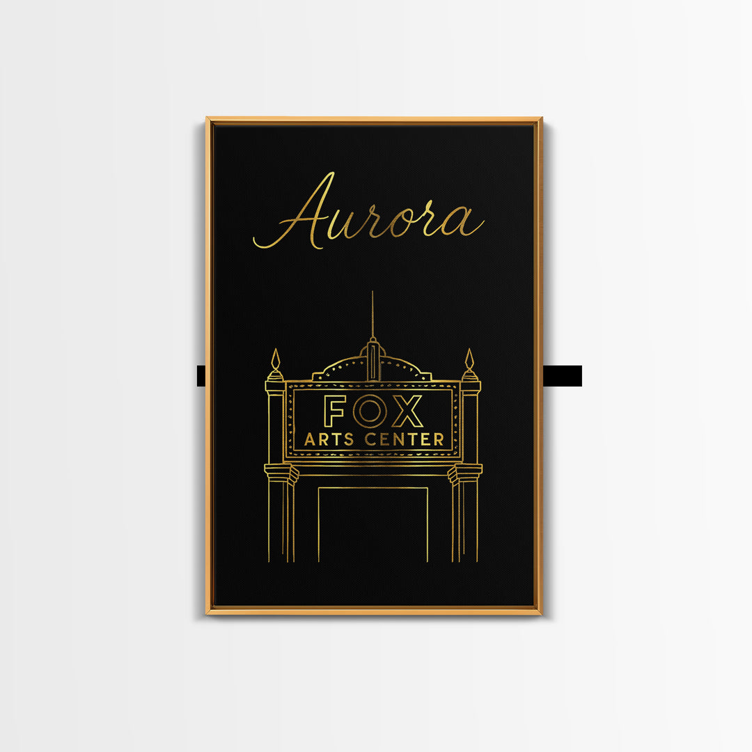 Aurora Travel Poster, Canvas Print, Gold Outline Poster Art, Aurora City Art, City Travel Prints, Home Office Decor, City Art Print