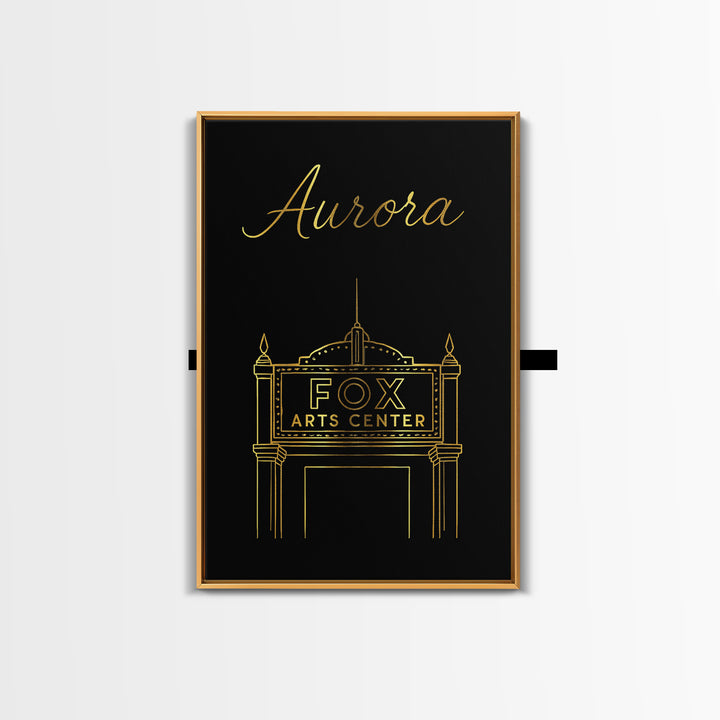 Aurora Travel Poster, Canvas Print, Gold Outline Poster Art, Aurora City Art, City Travel Prints, Home Office Decor, City Art Print