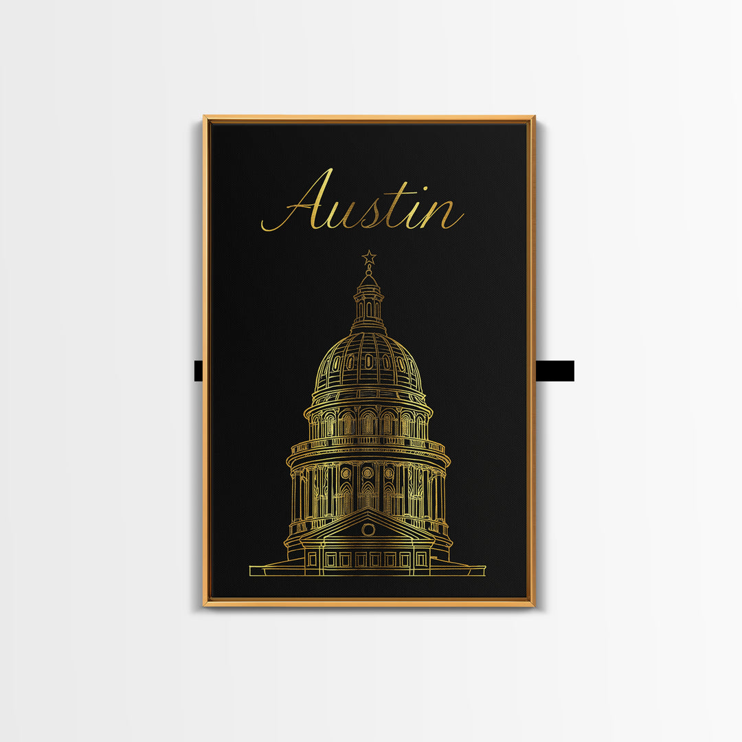 Austin Travel Poster, Framed Canvas Print, Dark Minimalist Wall Art, Austin Art Print, Vintage Travel Print, Travel Art Print, Design 2