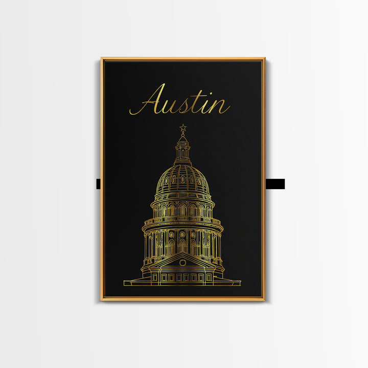 Austin Travel Poster, Framed Canvas Print, Dark Minimalist Wall Art, Austin Art Print, Vintage Travel Print, Travel Art Print, Design 2