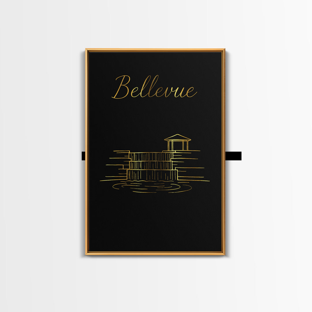 Bellevue Washington Travel Poster, Canvas Print, Gold Outline Poster Art, Bellevue City Art, Office Decor, Fine Art Print, Travel Posters
