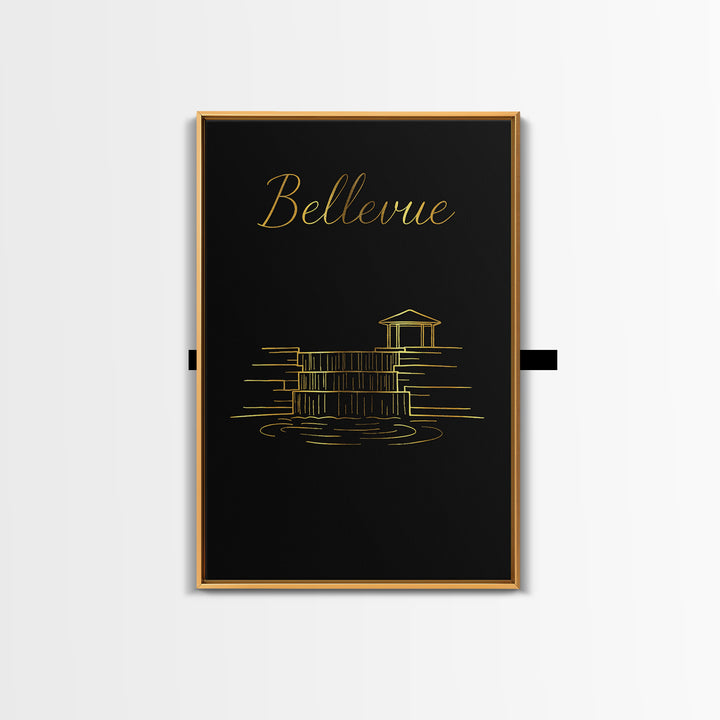 Bellevue Washington Travel Poster, Canvas Print, Gold Outline Poster Art, Bellevue City Art, Office Decor, Fine Art Print, Travel Posters