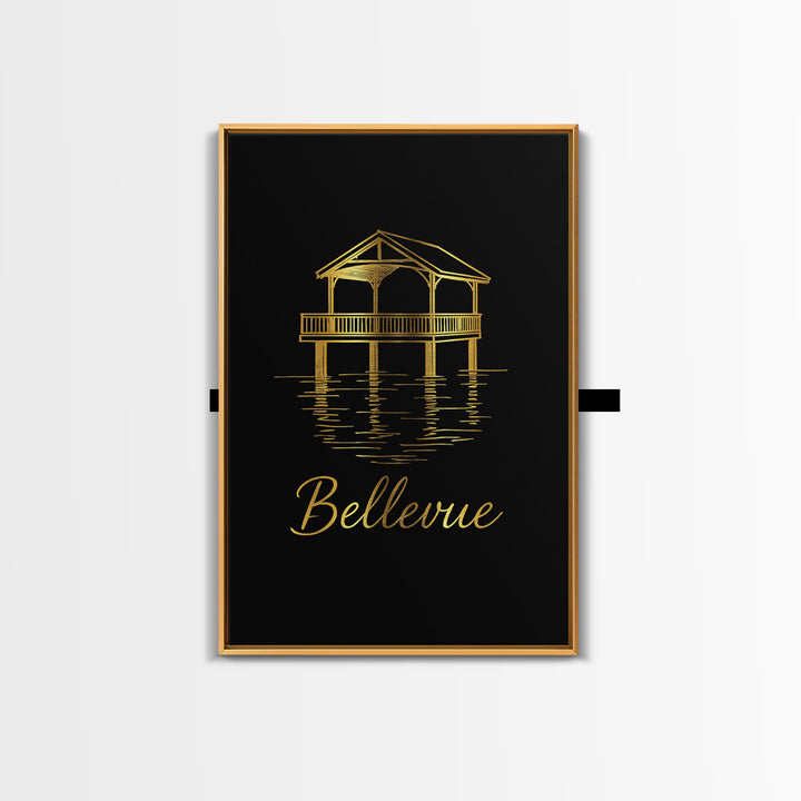 Bellevue Travel Poster, Framed Canvas Print, Dark Minimalist Wall Art, Bellevue City Art, Home Office Decor, Travel Poster Set