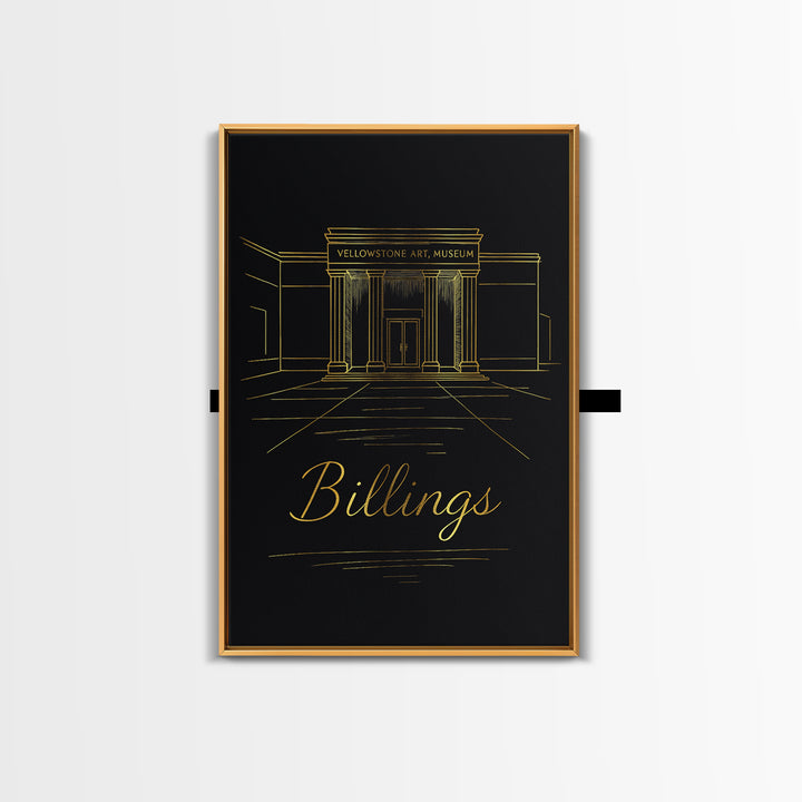 Billings Travel Poster, Framed Canvas Print, Black Gold Minimalist Art, Billings Wall Art, Retro Travel Print, Vintage City Art
