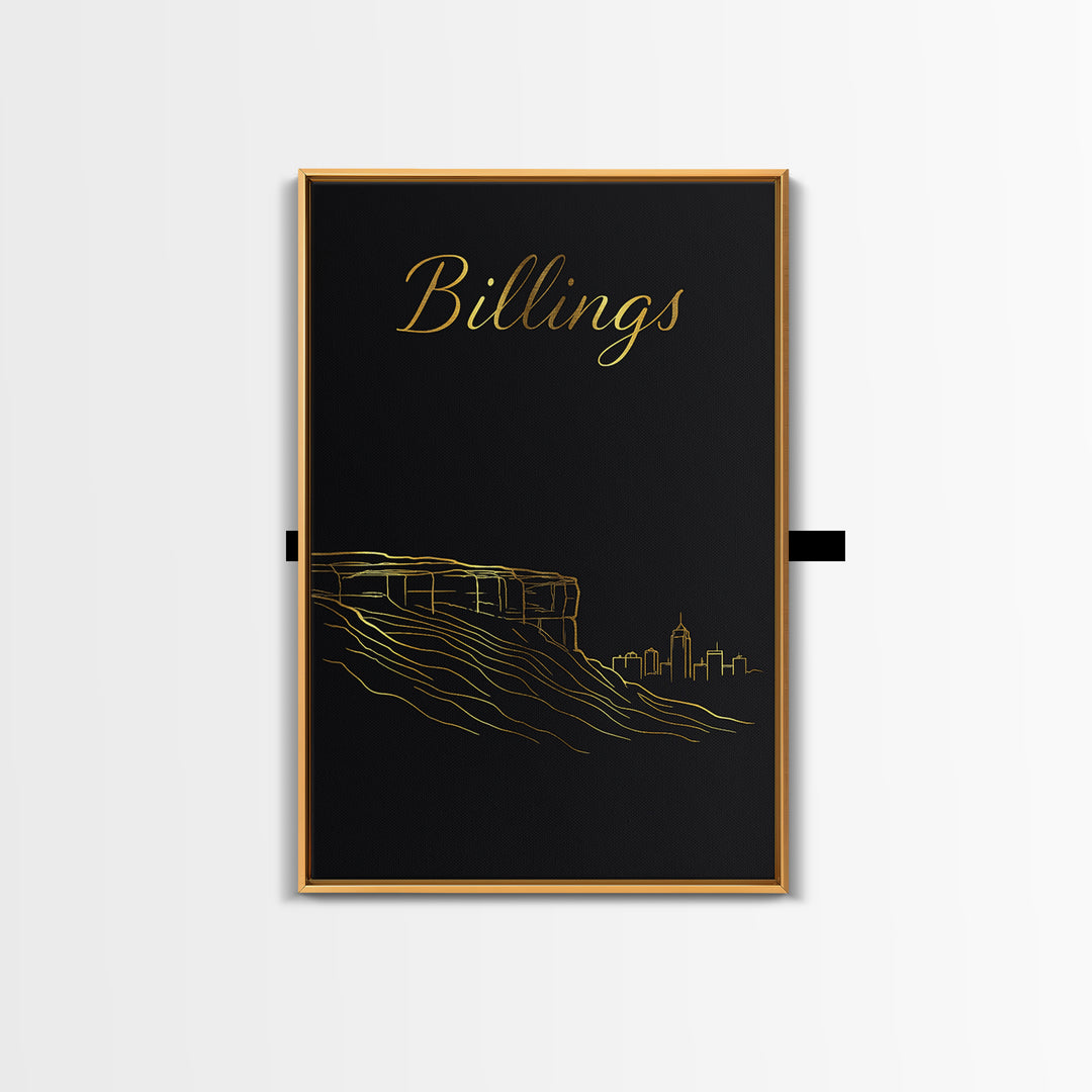 Billings Travel Poster, Canvas Print, Dark Minimalist Wall Art, Billings Wall Art, Vintage City Poster, Vintage Travel Art, Travel Gift