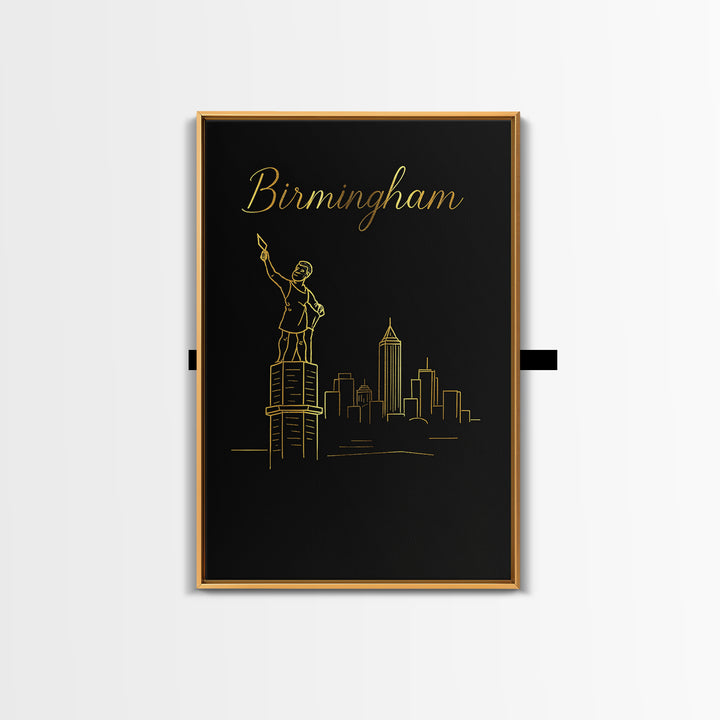Birmingham Alabama Travel Poster, Canvas Print, Black Gold Minimalist Art, Birmingham Wall Art, Vintage Travel Art, Living Room Wall Art
