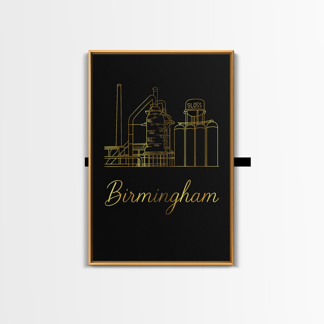 Birmingham Travel Poster, Canvas Print, Minimalist Gold Line Art, Birmingham Travel Art, Fine Art Print, Travel Art Print, City Art Print