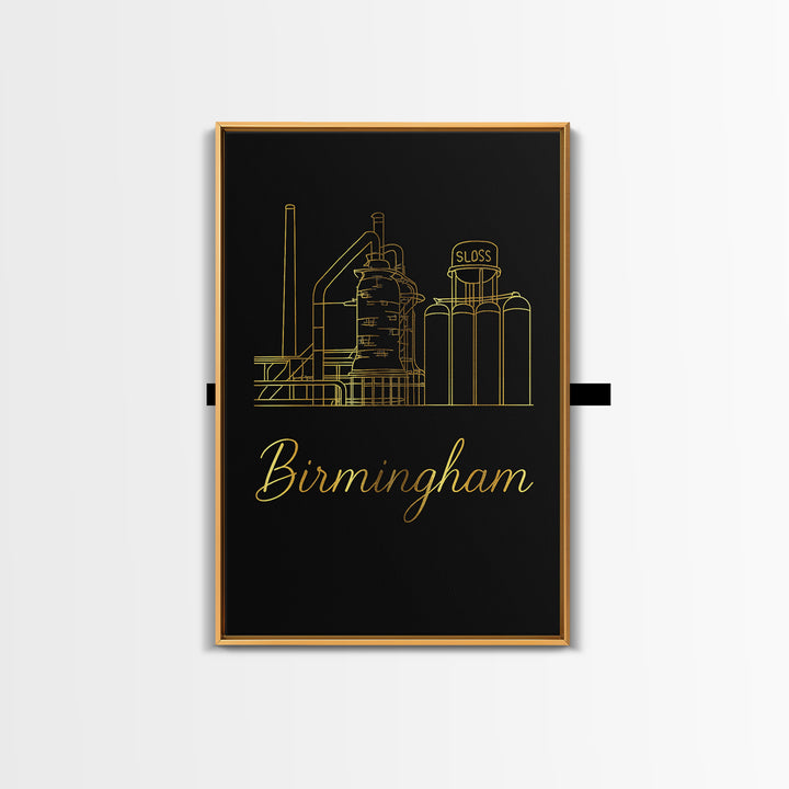 Birmingham Travel Poster, Canvas Print, Minimalist Gold Line Art, Birmingham Travel Art, Fine Art Print, Travel Art Print, City Art Print