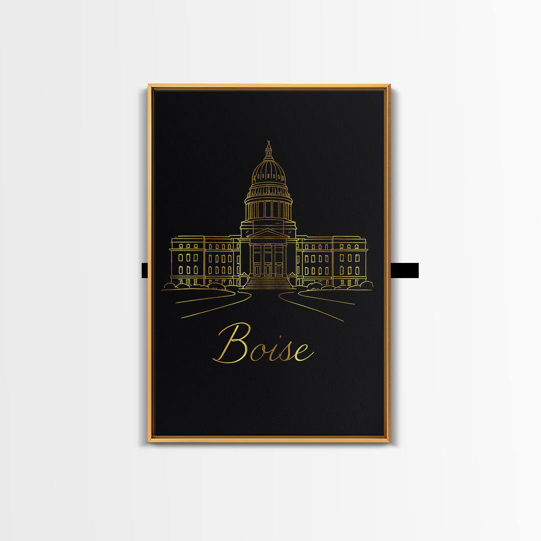 Boise Idaho Travel Poster, Canvas Print, Minimalist Gold Line Art, Boise Travel Art, Wall Art, Mid Century Wall Art, Wanderlust Decor