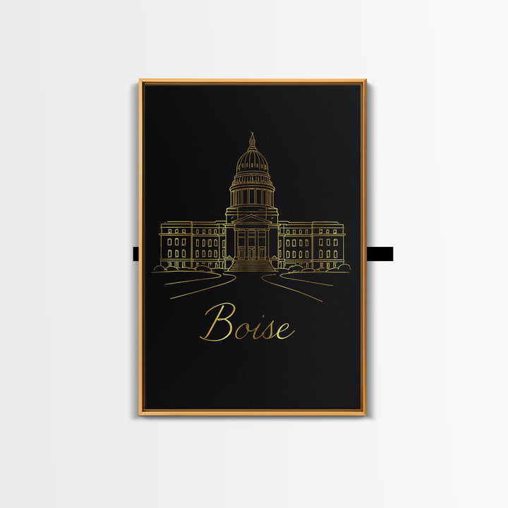 Boise Idaho Travel Poster, Canvas Print, Minimalist Gold Line Art, Boise Travel Art, Wall Art, Mid Century Wall Art, Wanderlust Decor