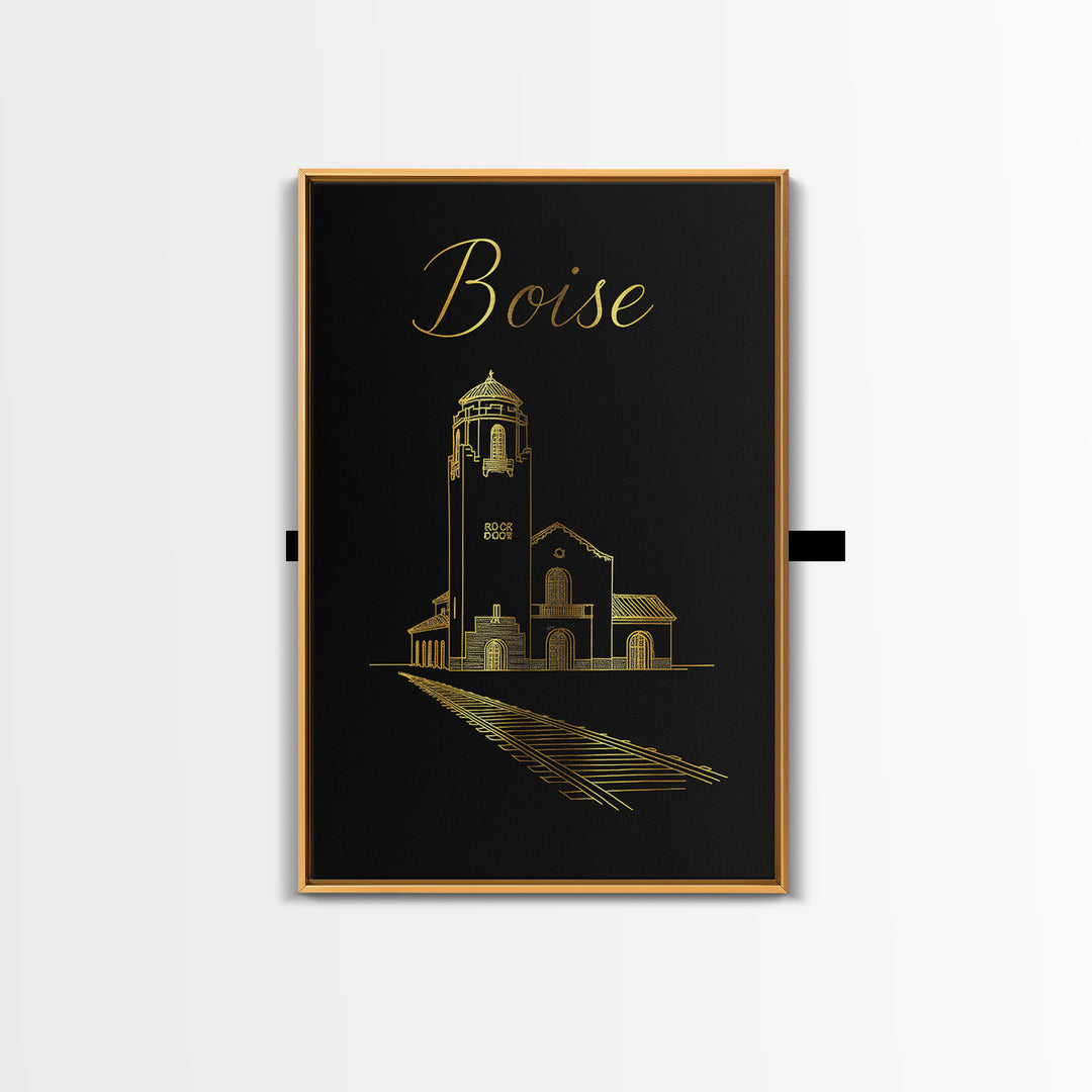 Boise Travel Poster, Canvas Print, Gold Outline Poster Art, Boise Poster Print, City Travel Prints, Travel Wall Art, City Illustration