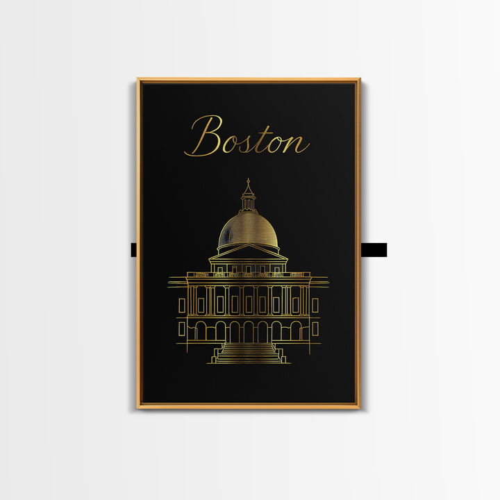 Boston Massachusetts Travel Poster, Canvas Print, Minimalist Gold Line Art, Boston City Art, Fine Art Print, Wall Art, Travel Gift
