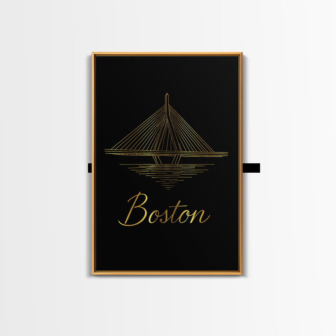 Boston Travel Poster, Framed Canvas Print, Gold Outline Poster Art, Boston Art Print, Modern Wall Decor, Mid Century Wall Art, Wall Art
