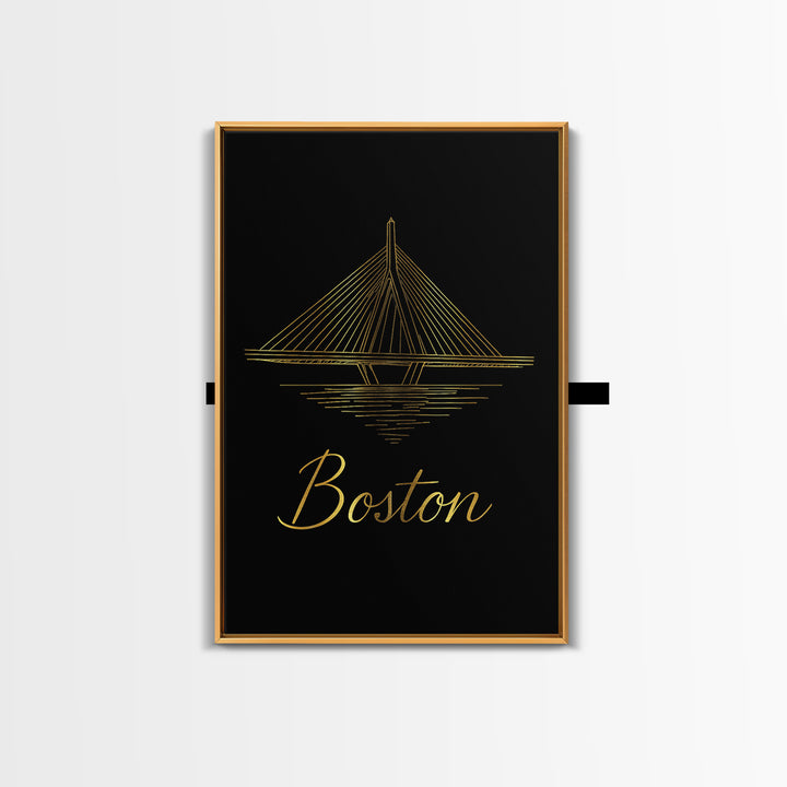 Boston Travel Poster, Framed Canvas Print, Gold Outline Poster Art, Boston Art Print, Modern Wall Decor, Mid Century Wall Art, Wall Art