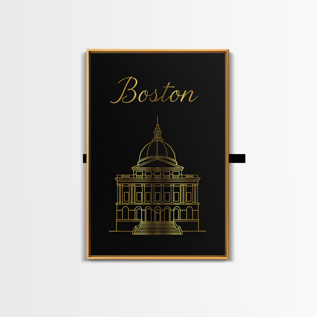 Boston Travel Poster, Canvas Print, Dark Minimalist Wall Art, Boston Art Print, City Illustration, Mid Century Wall Art, Gift For Travelers
