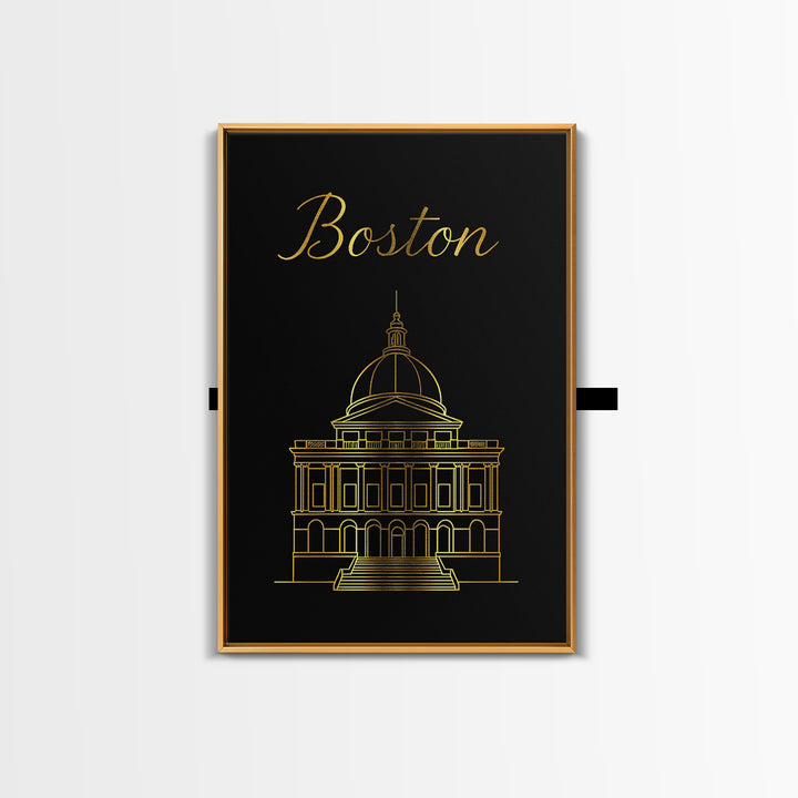 Boston Travel Poster, Canvas Print, Dark Minimalist Wall Art, Boston Art Print, City Illustration, Mid Century Wall Art, Gift For Travelers