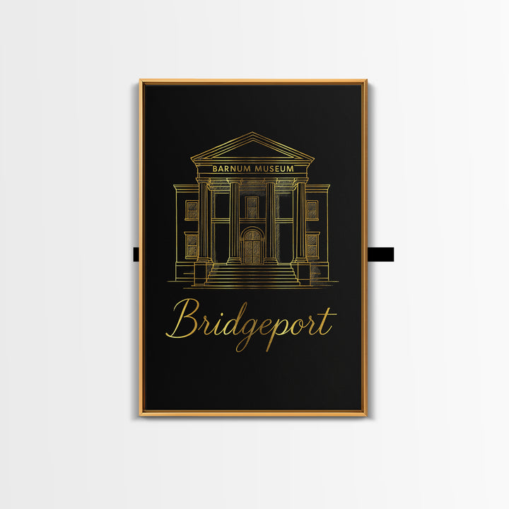 Bridgeport Travel Poster, Framed Canvas Print, Gold Outline Poster Art, Bridgeport Art Print, Mid Century Wall Art, Vintage City Art