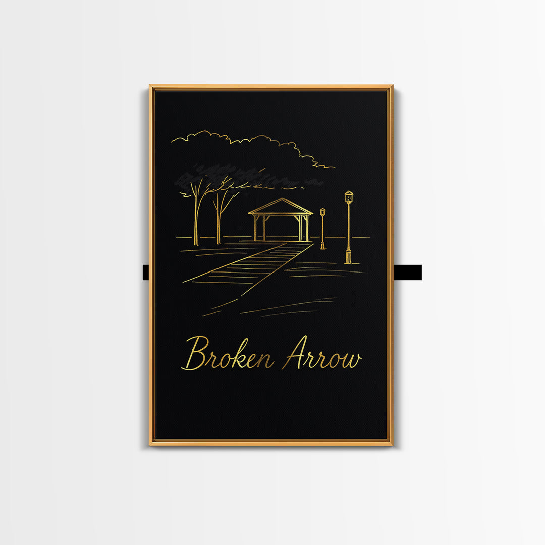 Broken Arrow Travel Poster, Canvas Print, Minimalist Gold Line Art, Broken Arrow Wall Art, Gift For Travelers, Travel Art Print