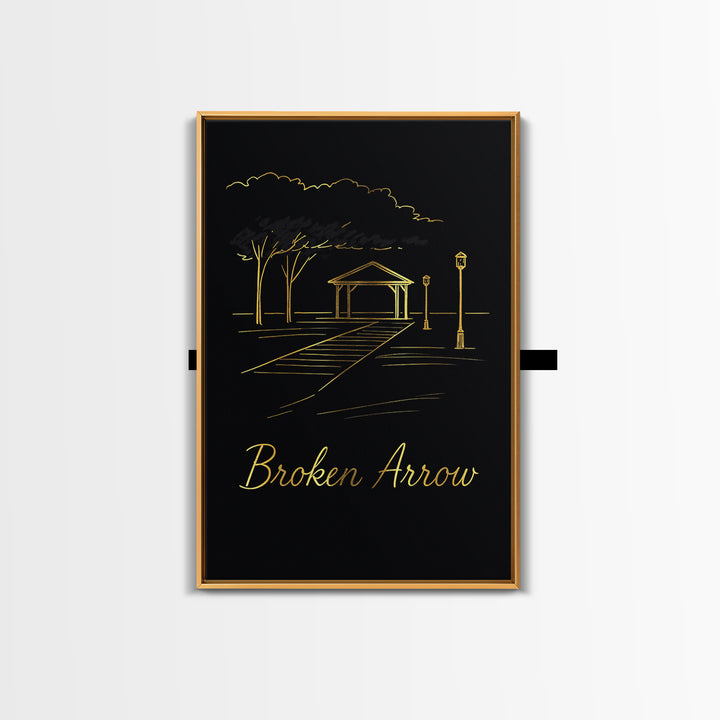 Broken Arrow Travel Poster, Canvas Print, Minimalist Gold Line Art, Broken Arrow Wall Art, Gift For Travelers, Travel Art Print