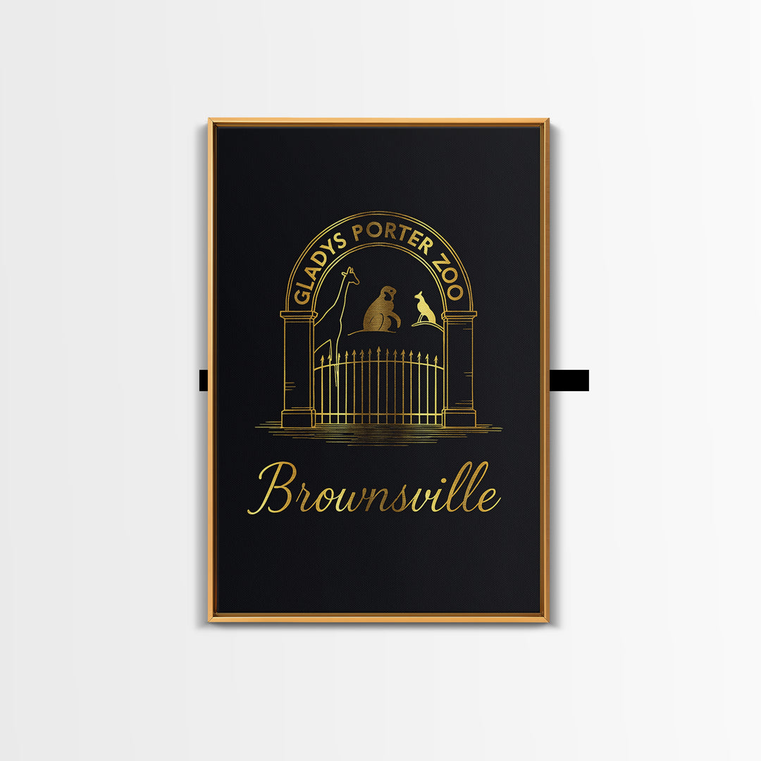 Brownsville Travel Poster, Framed Canvas Print, Minimalist Gold Line Art, Brownsville Poster Print, Watercolor Skyline, Gift For Travelers