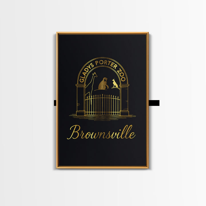 Brownsville Travel Poster, Framed Canvas Print, Minimalist Gold Line Art, Brownsville Poster Print, Watercolor Skyline, Gift For Travelers