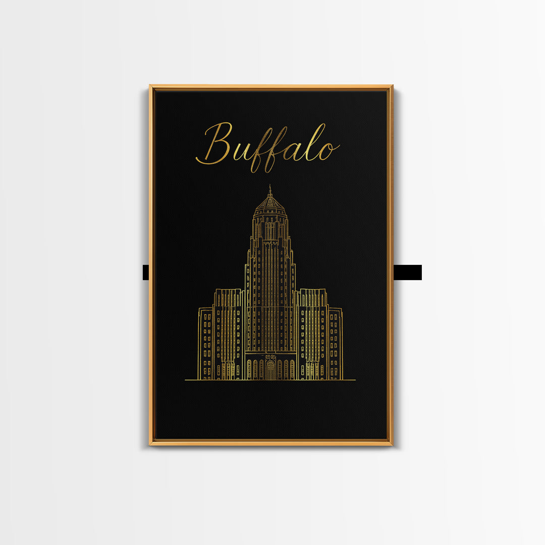 Buffalo New York Travel Poster, Framed Canvas Print, Dark Minimalist Wall Art, Buffalo Wall Art, Living Room Wall Art, Travel Art Print