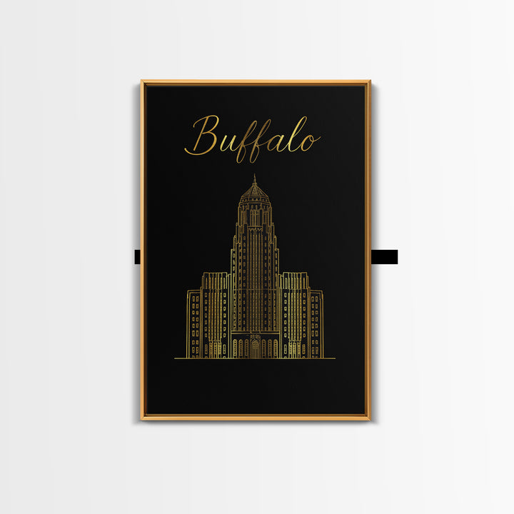 Buffalo New York Travel Poster, Framed Canvas Print, Dark Minimalist Wall Art, Buffalo Wall Art, Living Room Wall Art, Travel Art Print